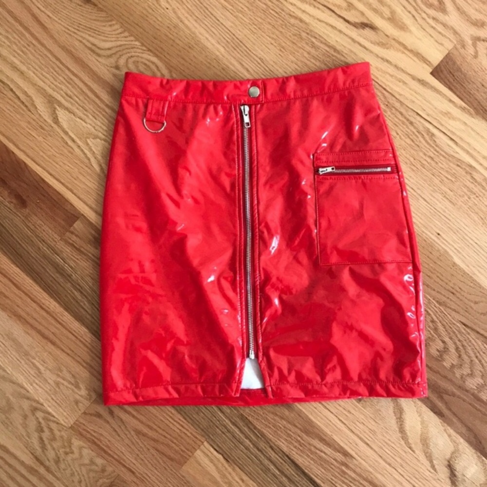 sexy red skirt Mini skirt Red vinyl skirt